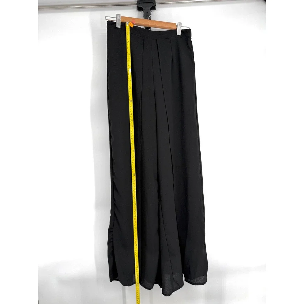Favlux Fashion Black Wide Leg Palazzo Pants Pleated Front Side Slit Sz M
